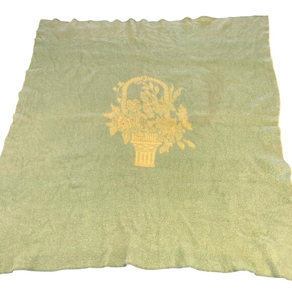 VTG Golden Dawn Twin Wool Blanket Reversible Gold & Green 69 X 72 - Picture 1 of 6
